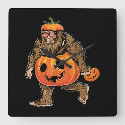 Bigfoot Halloween Pumphalloween Quadratische Wanduhr (Vorderseite)