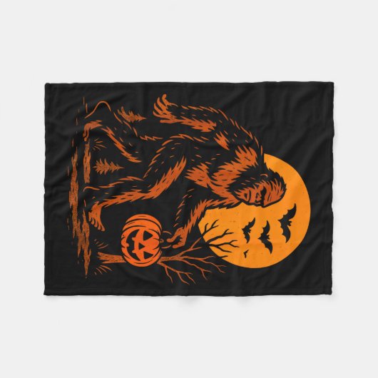 Bigfoot Halloween Sasquatch Jack O Lantern Fleecedecke (Vorderseite (Horizontal))