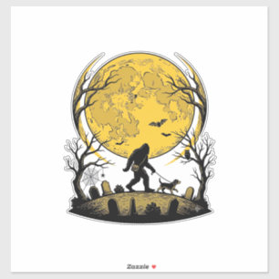 Bigfoot Halloween-Shirt Vollmond-Hunde-Spaziergang Aufkleber