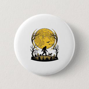 Bigfoot Halloween-Shirt Vollmond-Hunde-Spaziergang Button