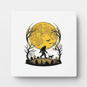 Bigfoot Halloween-Shirt Vollmond-Hunde-Spaziergang Fotoplatte