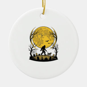 Bigfoot Halloween-Shirt Vollmond-Hunde-Spaziergang Keramik Ornament
