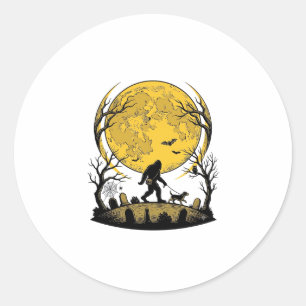 Bigfoot Halloween-Shirt Vollmond-Hunde-Spaziergang Runder Aufkleber