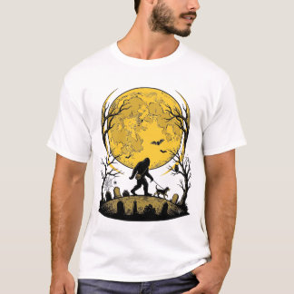 Bigfoot Halloween-Shirt Vollmond-Hunde-Spaziergang T-Shirt