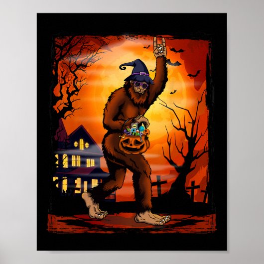 Bigfoot Halloween Trick oder Treat Rock auf Sasqua Poster (Vorne)