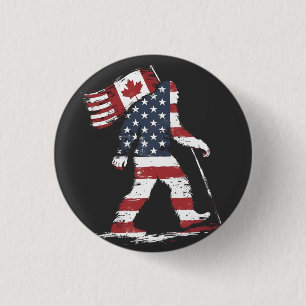 Bigfoot hält kanadische Flagge 51. Staat Trump Button