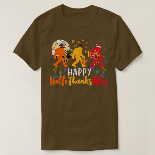 Bigfoot Happy Hallothanksmas Halloween Thanksgivin T-Shirt (Design vorne)