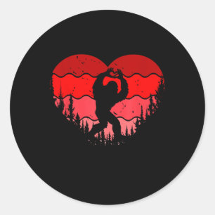 Bigfoot Heart Valentinstag Boys Girls Kinder Liebe Runder Aufkleber