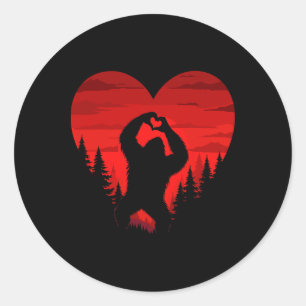 Bigfoot-Herz Valentinstag Sasquatch Retro Landscha Runder Aufkleber