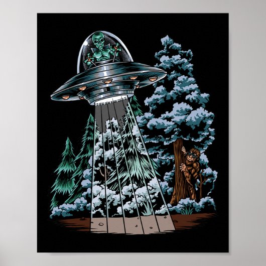 Bigfoot Hiding From Alien In a UFO Hinter Rad Poster (Vorne)