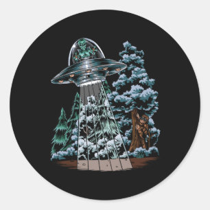 Bigfoot Hiding From Alien In a UFO Hinter Rad Runder Aufkleber