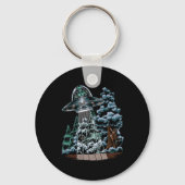 Bigfoot Hiding From Alien In a UFO Hinter Rad Schlüsselanhänger (Rückseite)