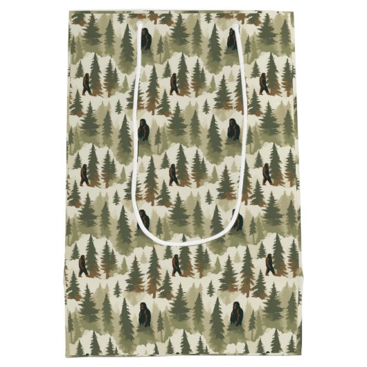 Bigfoot im Wald Mittlere Geschenktüte (Rückseite)