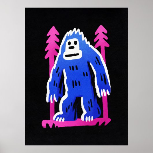 Bigfoot im Wald Pink Blau Poster Wandkunst Druck (Vorne)