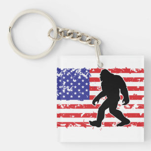 Bigfoot in einer amerikanischen Flagge Schlüsselanhänger