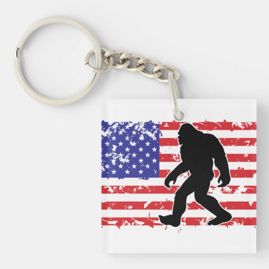 Bigfoot in einer amerikanischen Flagge Schlüsselanhänger (Vorderseite)