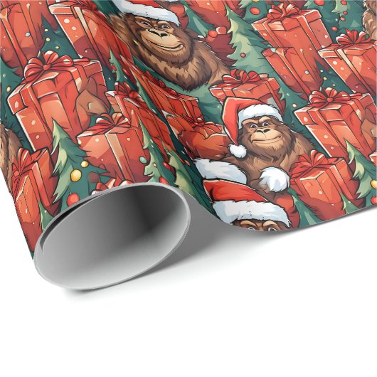 Bigfoot in Weihnachtsmannmützen in den Wald Weihna Geschenkpapier (Rolleneckpunkt)