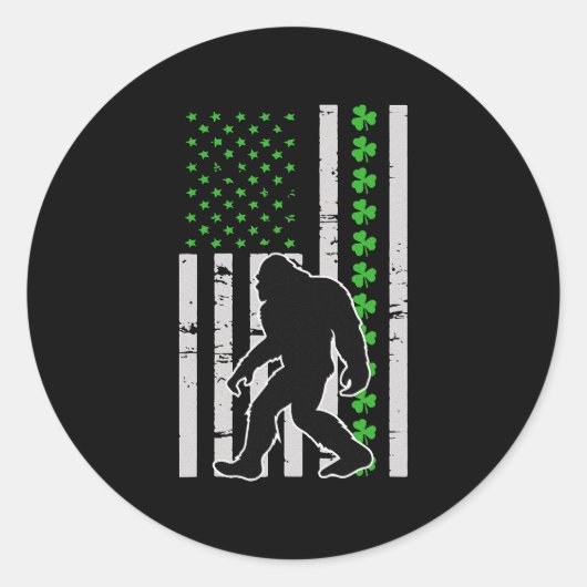 Bigfoot Irish St Patricks Day USA Flag Sasquatch Runder Aufkleber (Vorderseite)