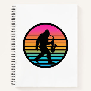 Bigfoot Jazz Saxophon Retro Sonnenuntergang Design Notizblock