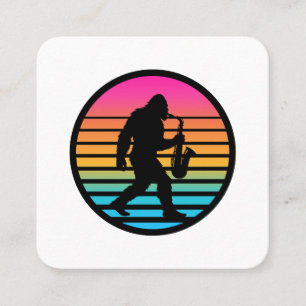 Bigfoot-Jazz-Saxophon-Retro-Sonnenuntergangs-Desig Quadratische Visitenkarte