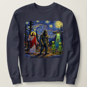 Bigfoot Jesus Aliens Sternennacht – Sasquatch Van  Sweatshirt