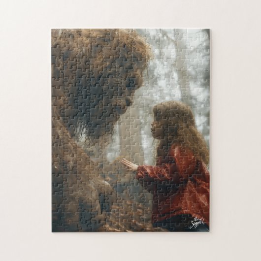 Bigfoot knien hinunter Hören auf ein Kinderpuzzle Puzzle (Vertikal)