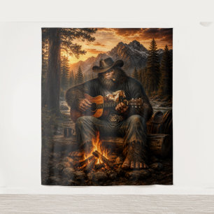 Bigfoot Lagerfeuer-Gitarrespieler Wandteppich
