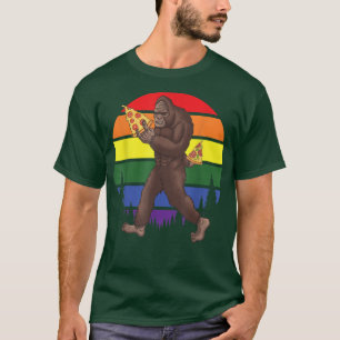 Bigfoot LGBT-Q Retro Sasquatch Pizza Lover Gay Pri T-Shirt
