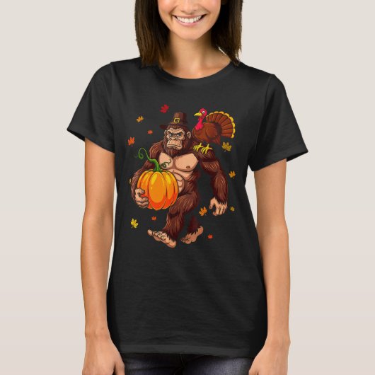 Bigfoot Lgrim Turkey Pumpkin Thanksgiving Day Boys T-Shirt (Vorderseite)