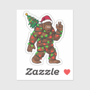 Bigfoot liefert Weihnachtsbaum Lustiger Sasquatch Aufkleber