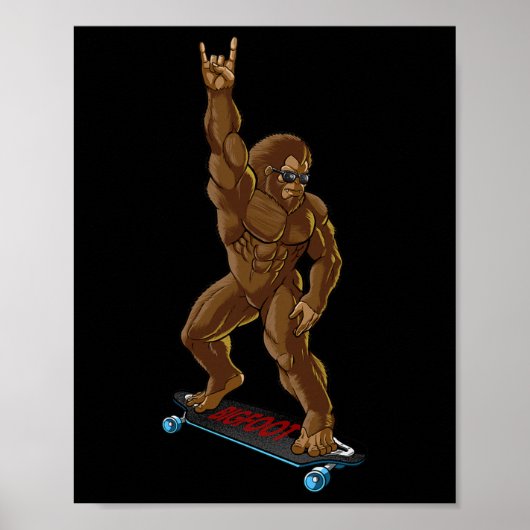 Bigfoot Long Boarding Rock On - Sasquatch Big Foot Poster (Vorne)