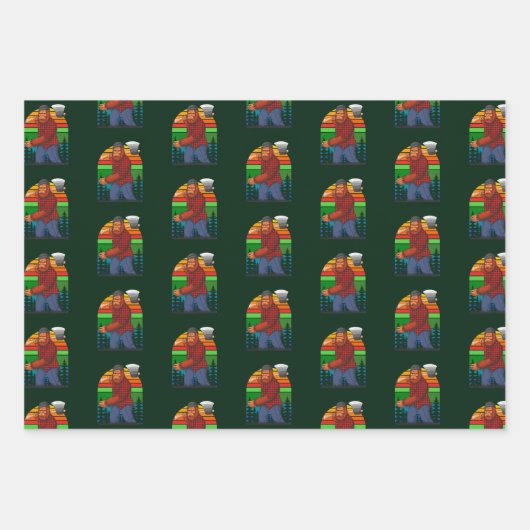 Bigfoot Lumberjack mit Ax Sasquatch Forester Fun Geschenkpapier Set (Vorderseite)