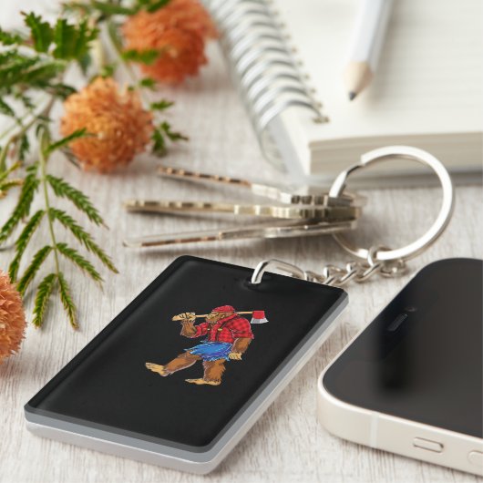 Bigfoot Lumberjack T Shirt Sasquatch Carpenter Men Schlüsselanhänger (Vorderseite rechts)