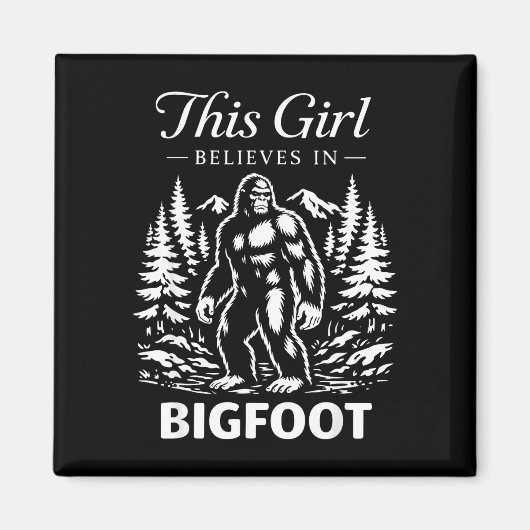 Bigfoot-Mädchen, das an Sasquatch-Cryptid im Wald  Magnet (Vorne)