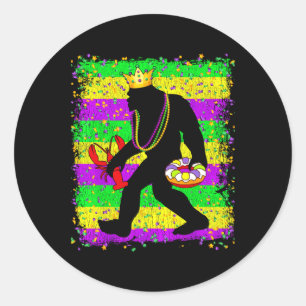 Bigfoot Mardi Gras Sasquatch Funny Men Kids Carniv Runder Aufkleber