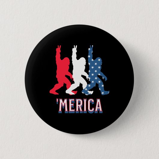 Bigfoot merica Red White Blue Peace Zeichen 4. Ju Button (Vorderseite)