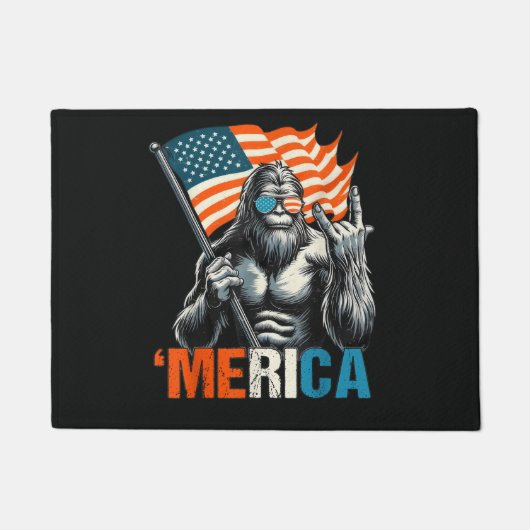 Bigfoot Merica Rock American Flag Fußmatte (Vorderseite)