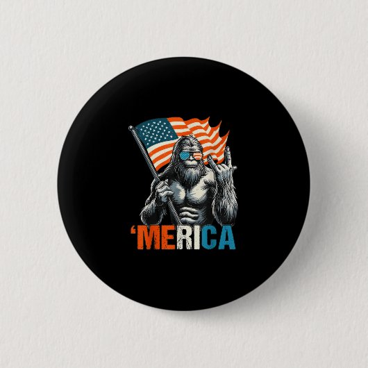 Bigfoot Merica Rock American Flag Patriotic 4. Button (Vorderseite)