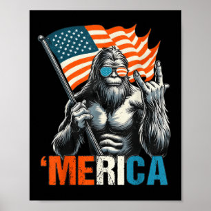 Bigfoot Merica Rock American Flag Patriotic 4. Poster