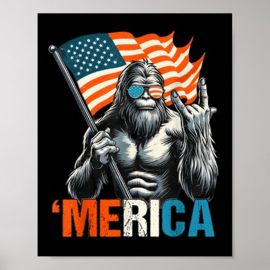 Bigfoot Merica Rock American Flag Patriotic 4. Poster (Vorne)