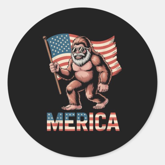 Bigfoot Merica Rock American Flag Patriotic 4. Runder Aufkleber (Vorderseite)