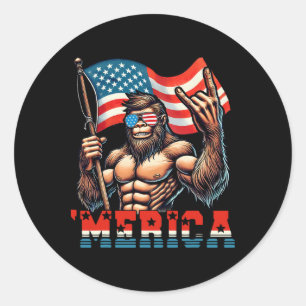 Bigfoot Merica Rock American Flag Patriotic 4. Runder Aufkleber
