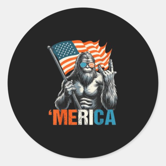 Bigfoot Merica Rock American Flag Patriotic 4. Runder Aufkleber (Vorderseite)