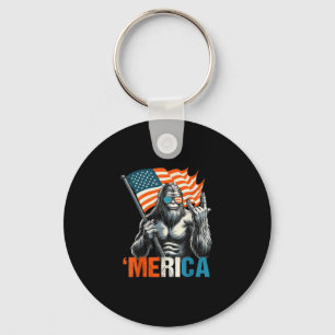 Bigfoot Merica Rock American Flag Patriotic 4. Schlüsselanhänger