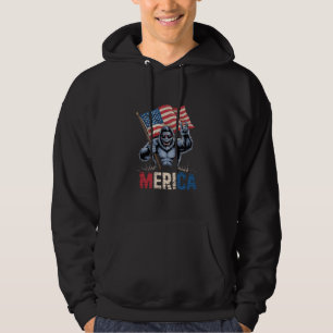 Bigfoot Merica Rock American Flag Patriotic Hoodie