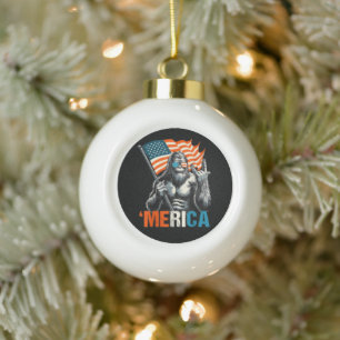 Bigfoot Merica Rock Amerikanische Flagge Keramik Kugel-Ornament