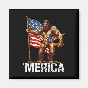 Bigfoot Merica Rock Amerikanische Flagge Patriotis Magnet