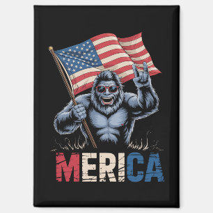 Bigfoot Merica Rock Amerikanische Flagge Patriotis Magnet
