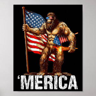 Bigfoot Merica Rock Amerikanische Flagge Patriotis Poster