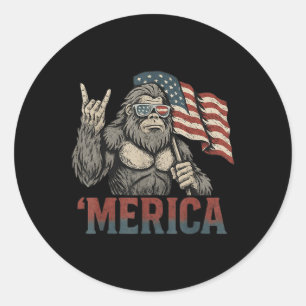 Bigfoot Merica Rock Amerikanische Flagge Patriotis Runder Aufkleber